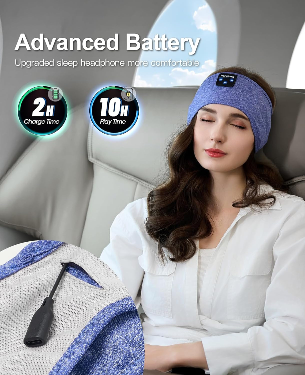 Sleep Headphones Wireless, Bluetooth Sports Headband Headphones with Ultra-Thin HD Stereo Speakers Perfect for Sleeping,Workout,Jogging,Yoga,Insomnia, Air Travel, Meditation (Skyblue)